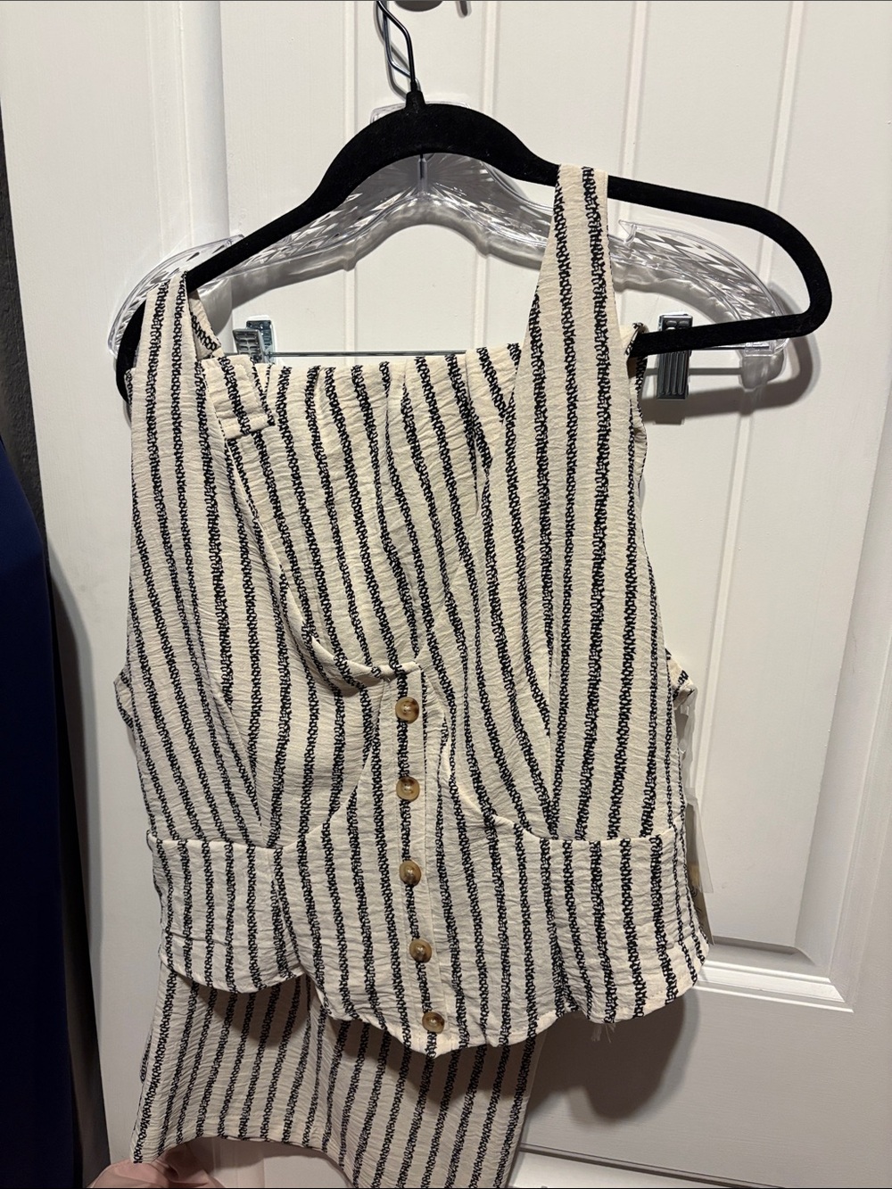 No Boundaries Cream and Black Vertical Stripe Button Cami